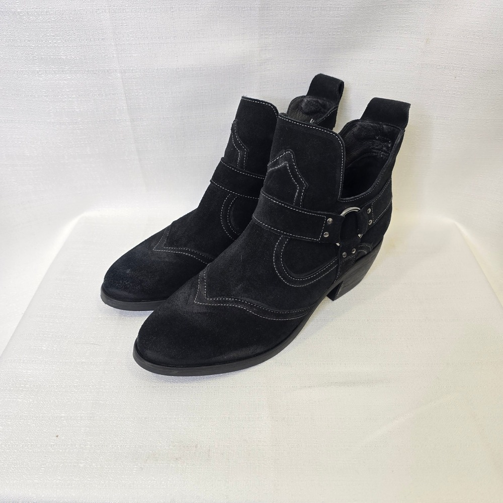 Taos Howdy Western Boots Womens 11 Black Suede Harness Zip Ankle Bootie